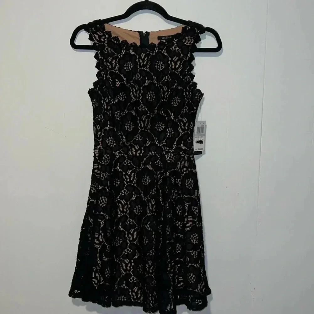 NWT City Studio Black Lace Mini Fit & Flare Dress 1005